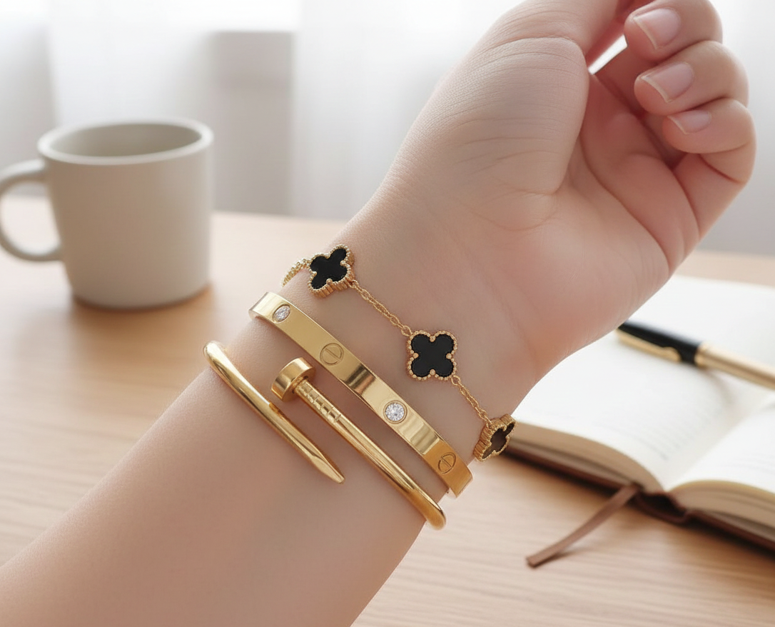 3-Piece Golden Stainless Steel Bangle Set