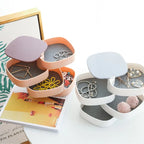 Jewelry Organizer Box, 360 Rotating with Mirror and 4 Layer Storage
