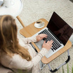 Foldable Laptop Table with Tablet Holder and Cup Holder – Beige Multi-Purpose Bed Desk