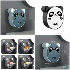 Wall Mounted Cute Panda Soap Dish Holder – Punch-Free Plastic Soap Box Rack for Bathroom & Kitchen Storage (Random color)