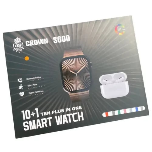 Crown S600 10+1 Ten Plus in One Smart Watch with Bluetooth Calling & Earbuds Set