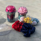 4Pc Colorful Satin Scrunchie Set in Clear Dome Cups – Soft Hair Ties, Random Colors