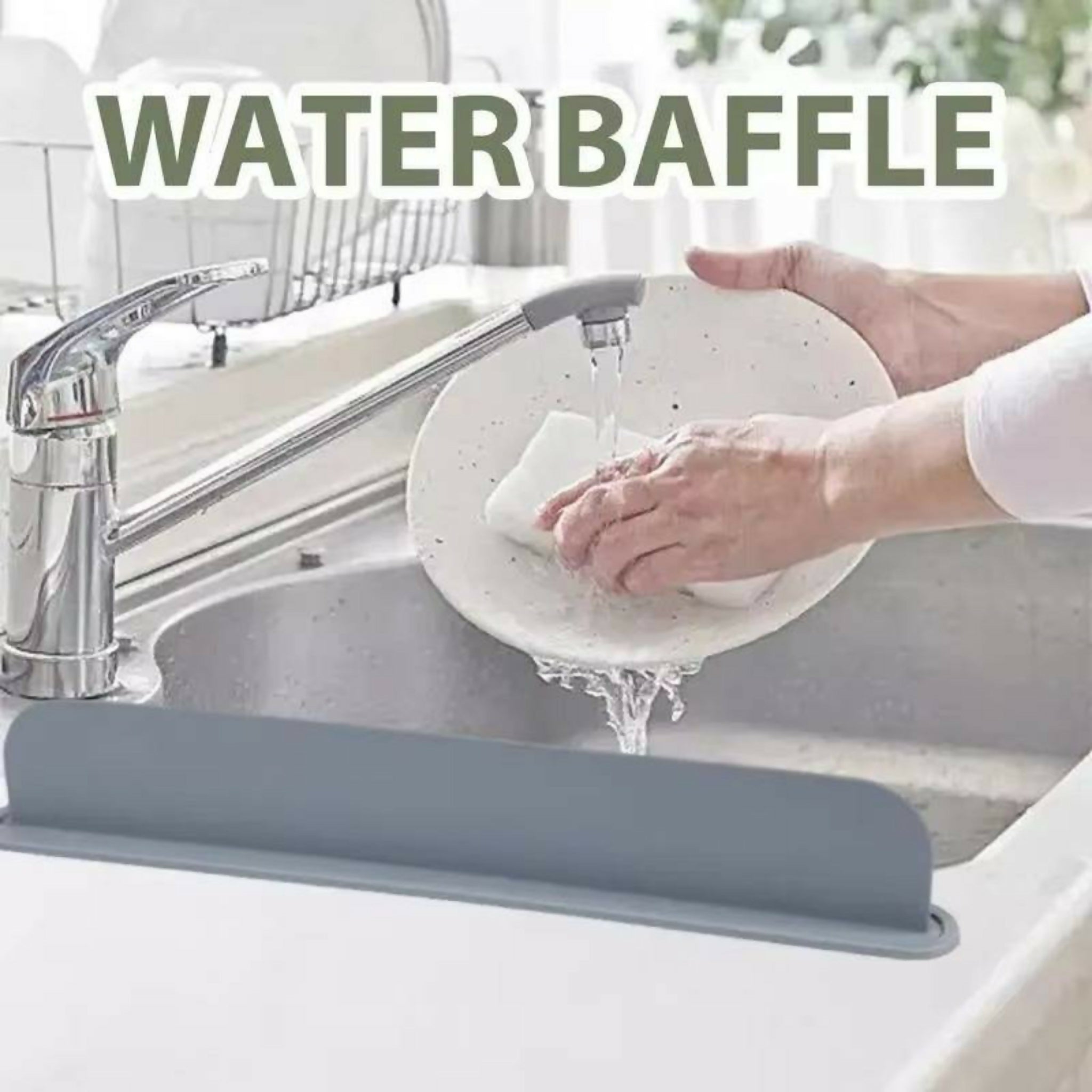 Reusable Silicone Sink Splash Guard 14 Inch – Waterproof Countertop Water Barrier with Suction