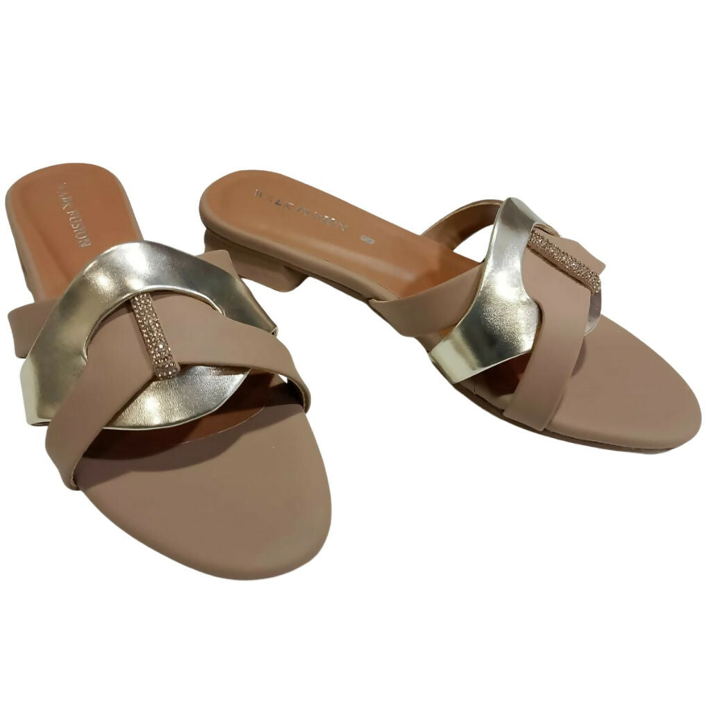 Women’s Tan & Gold Embellished Flat Sandals