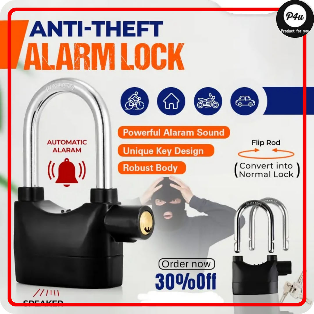 Heavy Duty Anti-Theft Alarm Padlock – Smart Stainless Steel Lock with 110dB Siren