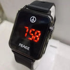 PEACE LED Digital Watch, Minimalist Red Display Silicone Strap