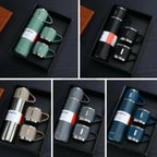 3-Cup 500ml Double-Wall Stainless Steel Vacuum Flask Set – Hot & Cold Travel Thermos