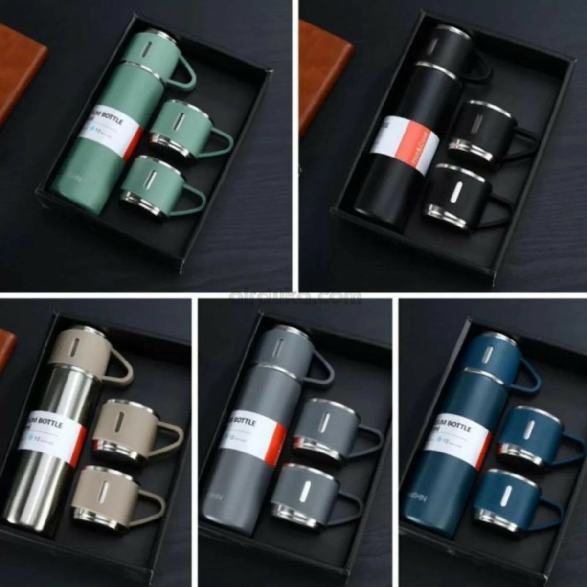 3-Cup 500ml Double-Wall Stainless Steel Vacuum Flask Set – Hot & Cold Travel Thermos