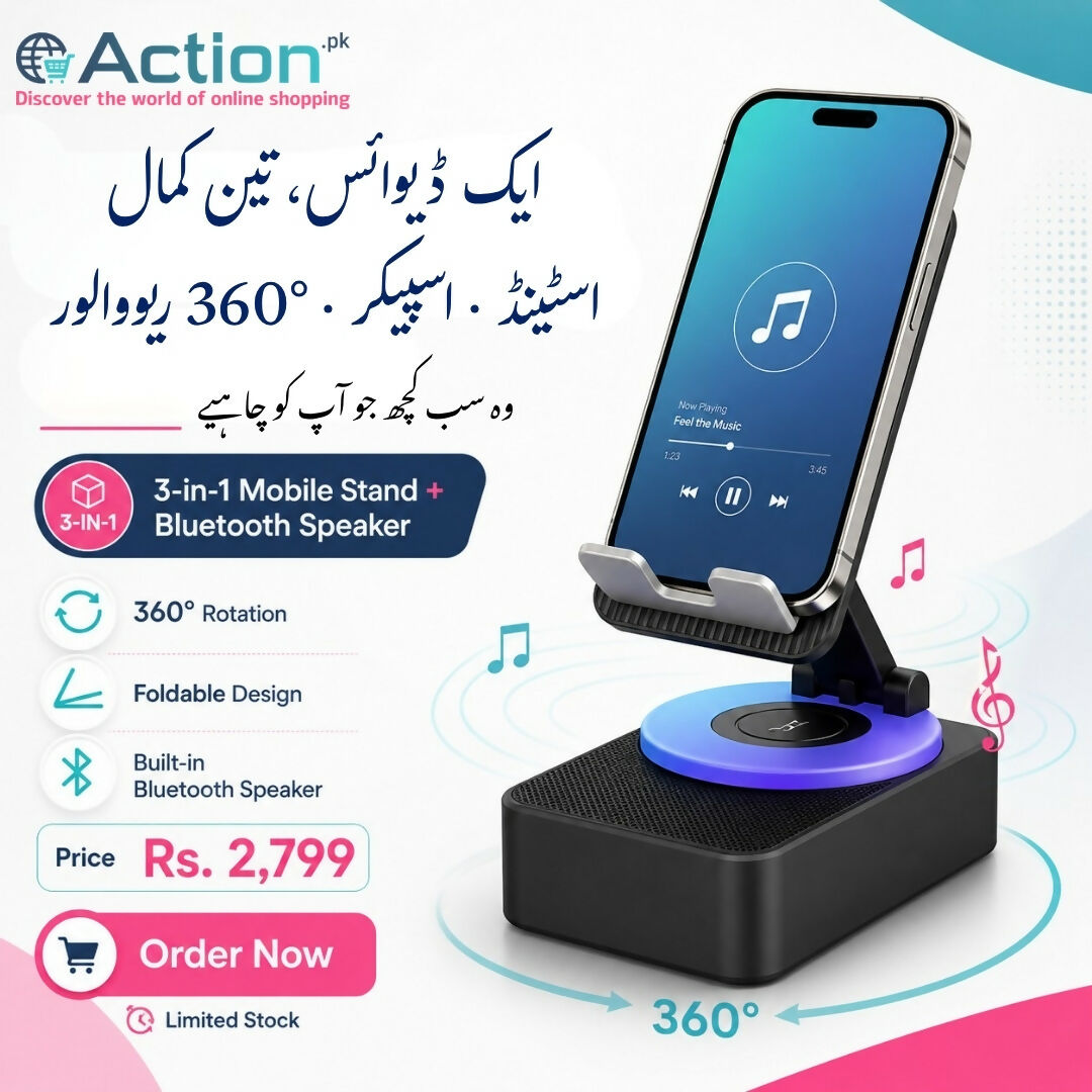 3-in-1 Rotating Foldable Phone Stand with Bluetooth Speaker
