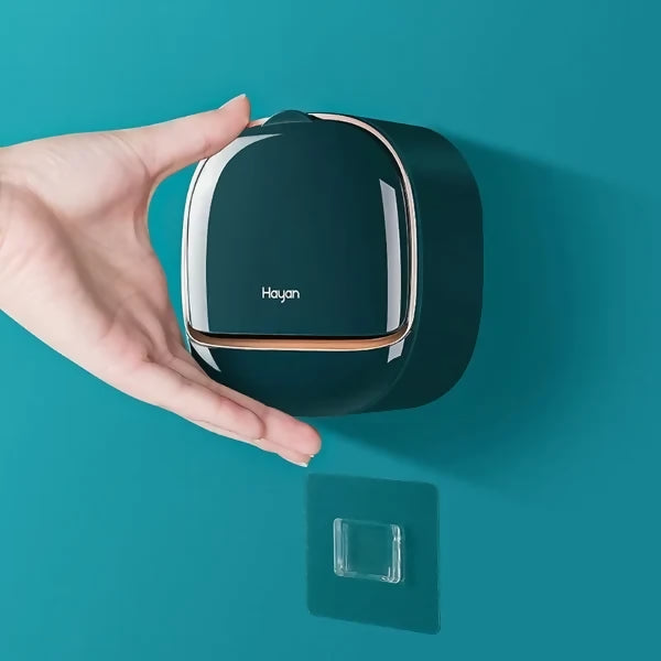 Dark Green | Self-Adhesive Wall-Mounted Luxury Soap Holder with Lid and Drainage Tray