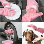 Silicone Dishwashing & Cleaning Pair Gloves – Reusable Heat Resistant Scrubber Gloves for Kitchen, Bathroom & Household Cleaning | Random Color