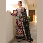 Unstitched Suit, Black Luxury Lawn Collection & Pure Lawn Fabric, for Women