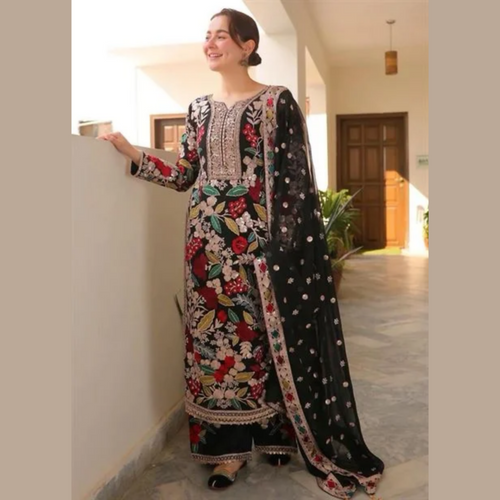 Unstitched Suit, Black Luxury Lawn Collection & Pure Lawn Fabric, for Women