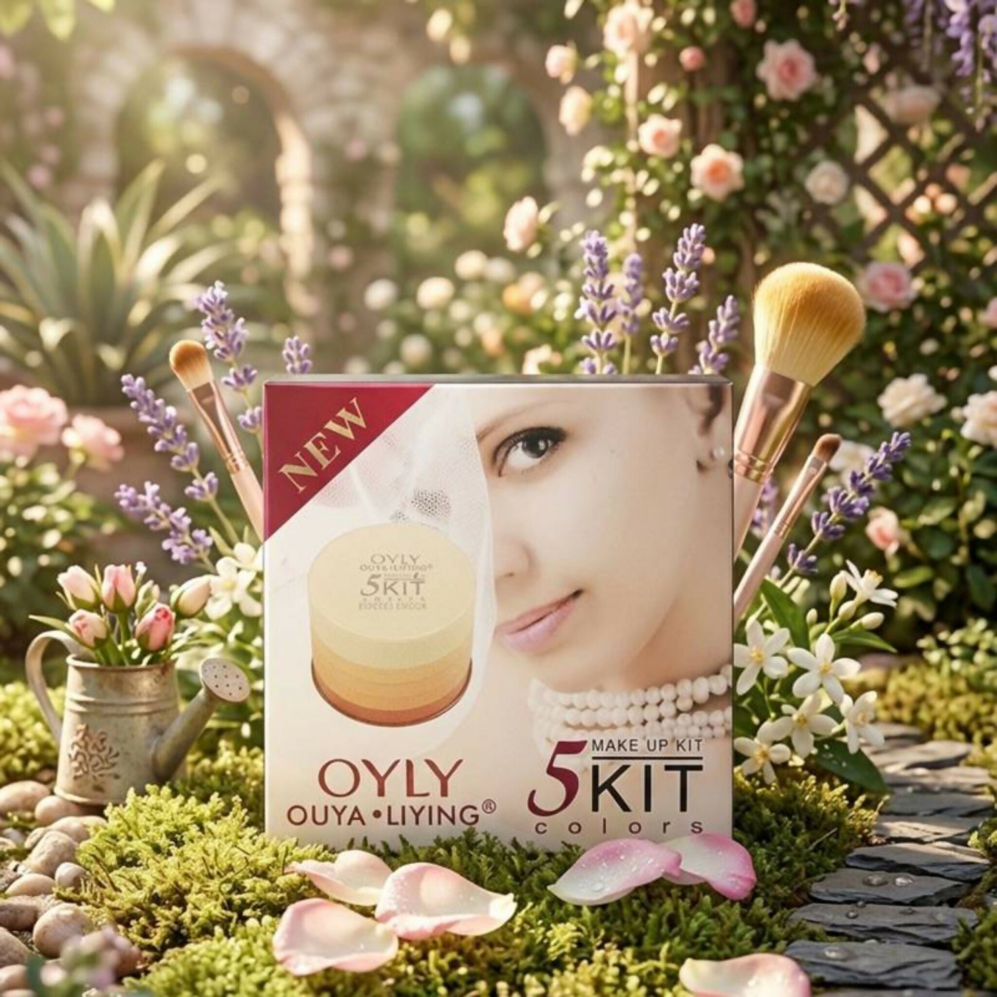 OYLY 5 in 1 Compact Face Powder Kit – 5 Shades Long-Lasting Smooth Finish Makeup