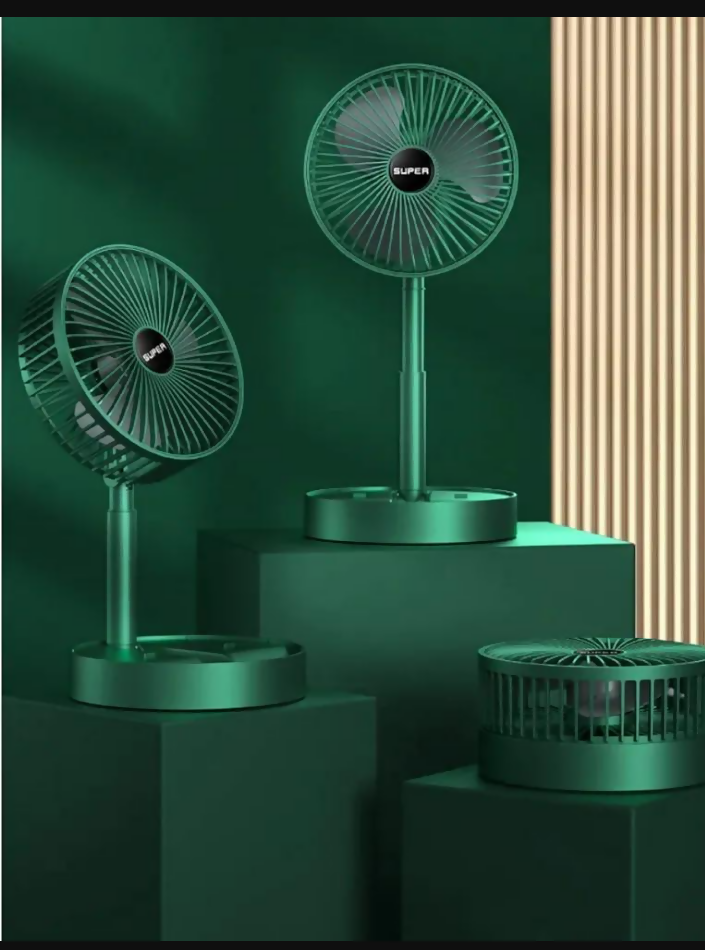 Rechargeable Green Desk Fan With Base & Foldable Design