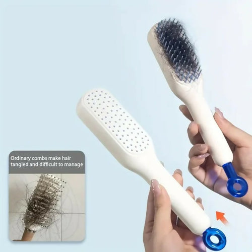 Self Cleaning Magic hair brush, One-click Cleaning Telescopic Hair Comb – (random Color) - without box