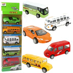 5-Piece Metal Vehicle Toy Set, Durable Pull-Back Cars & Buses, for Kids