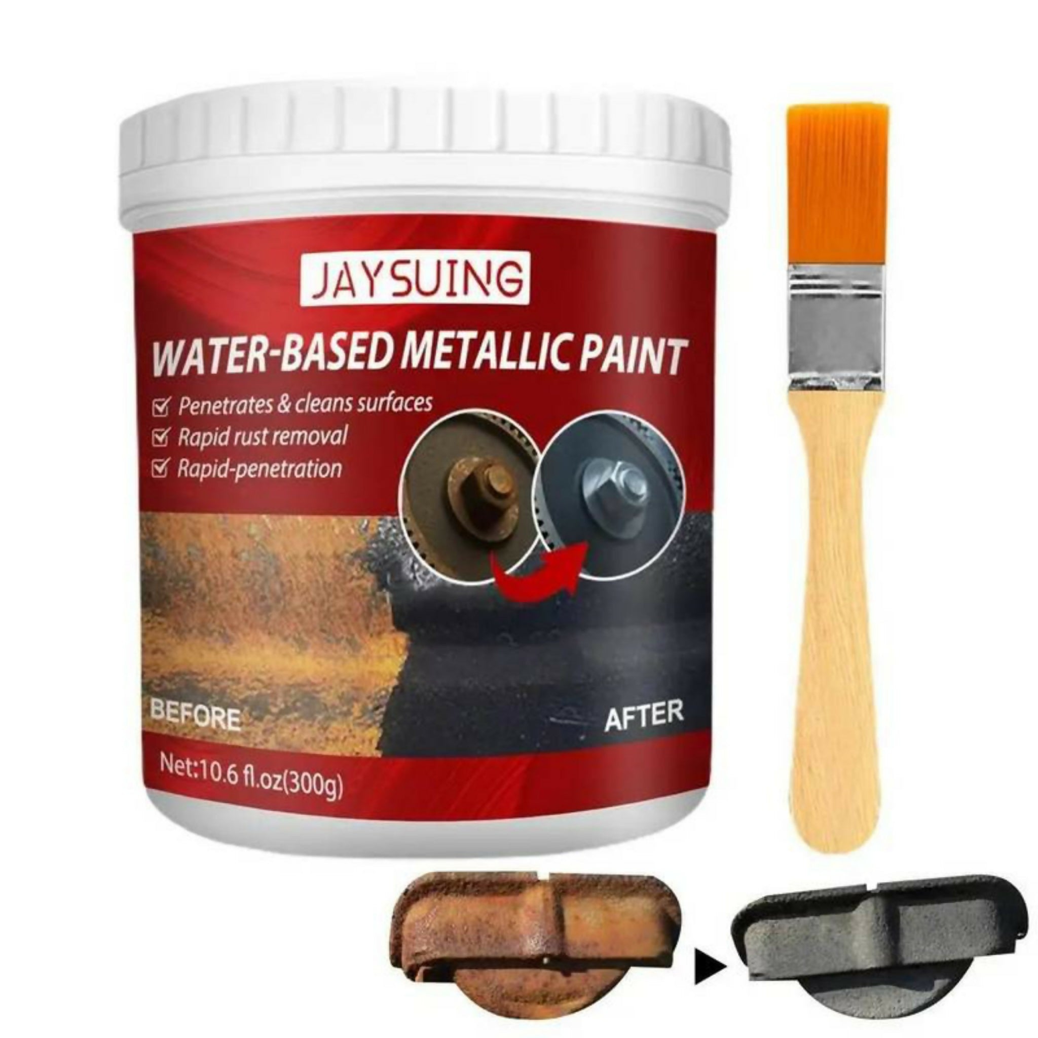 Rust Paint Metallic Paint – Anti-Rust Protection Coating for Metal | Rust Removal & Protective Finish with Brush, 300g (Random Color)