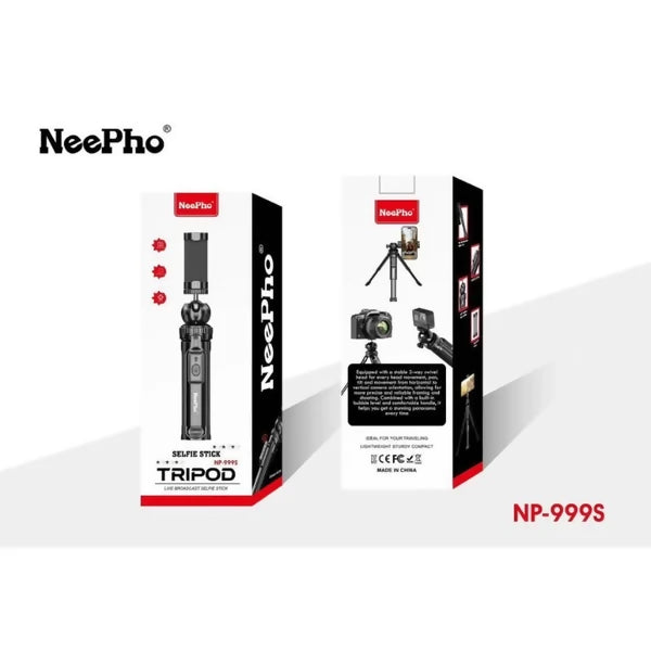 NeePho NP-999s 2-in-1 Selfie Stick & Tripod | Adjustable Height, Bluetooth Remote | Universal Smartphone & Camera Mount | Lightweight & Portable