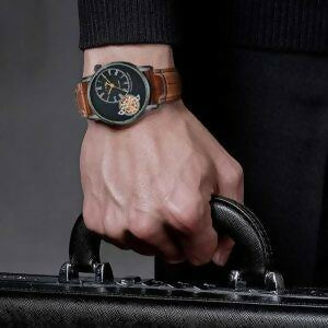 Men’s Watch Analog Leather Wrist Watch – Elegant Quartz Watch with Double Strap & 3ATM Waterproof ( Random Color )