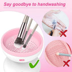 Controlled rotation helps clean brushes while supporting their shape.