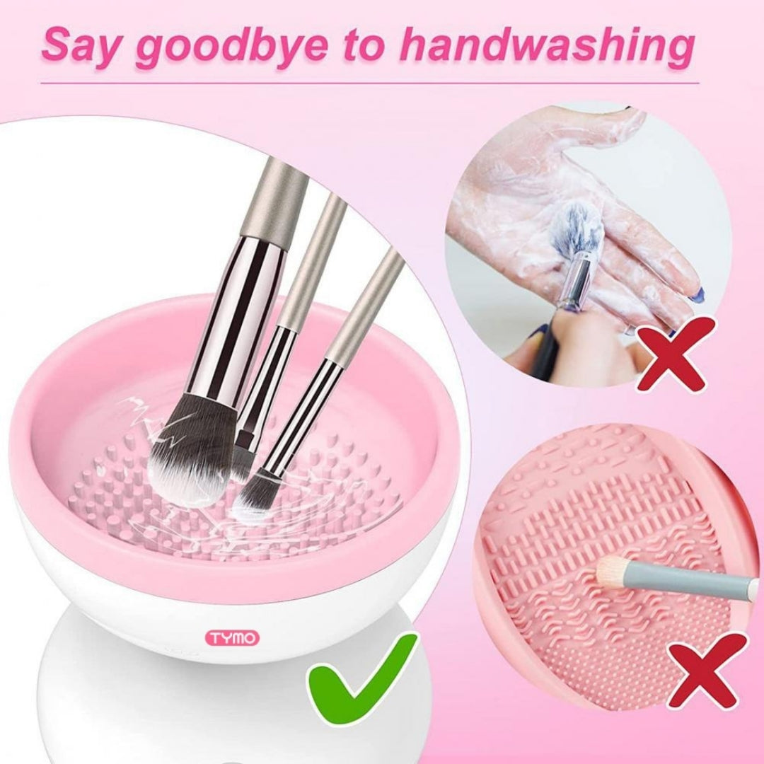 Controlled rotation helps clean brushes while supporting their shape.