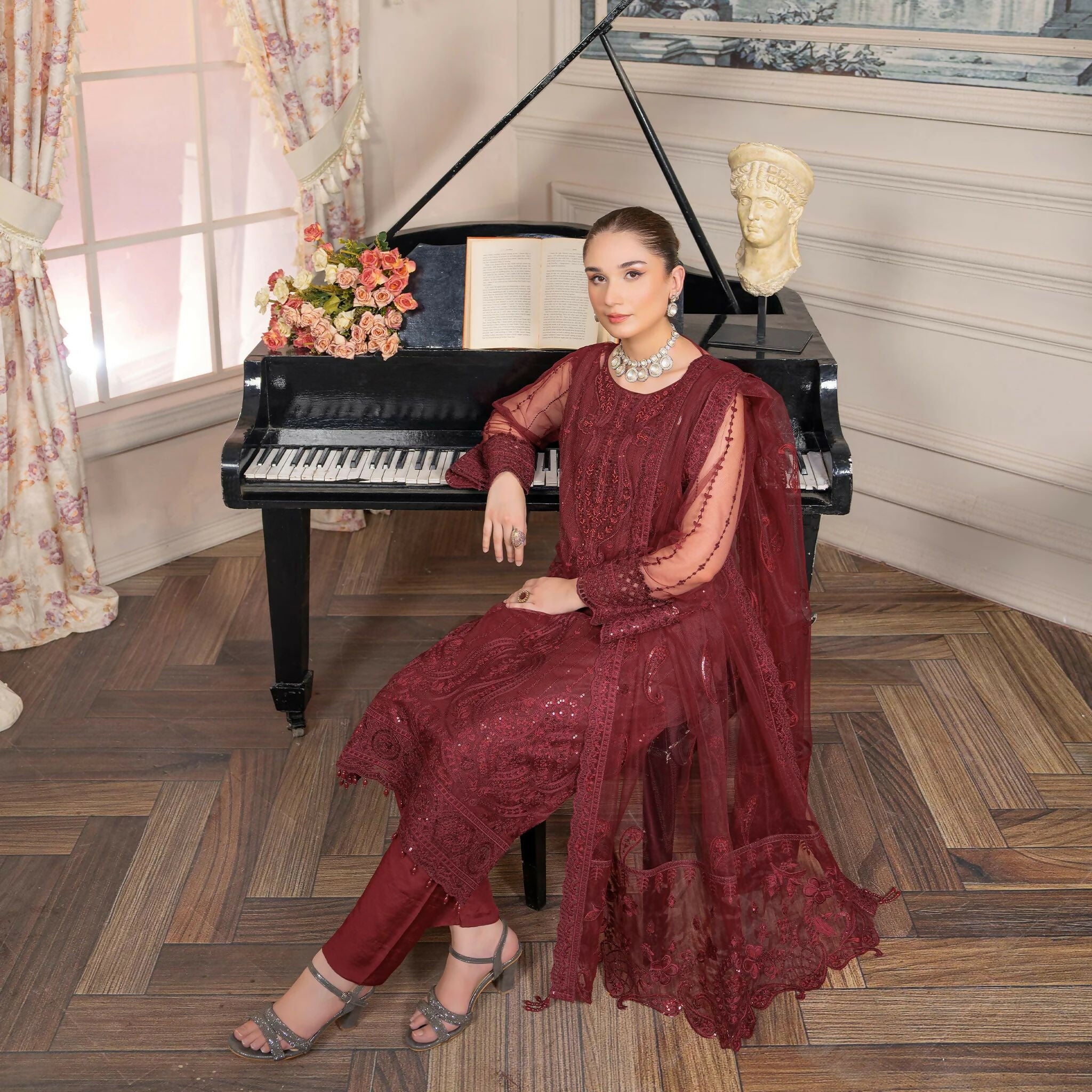 Semi-Stitched Shirt with Embroidered Adda Work