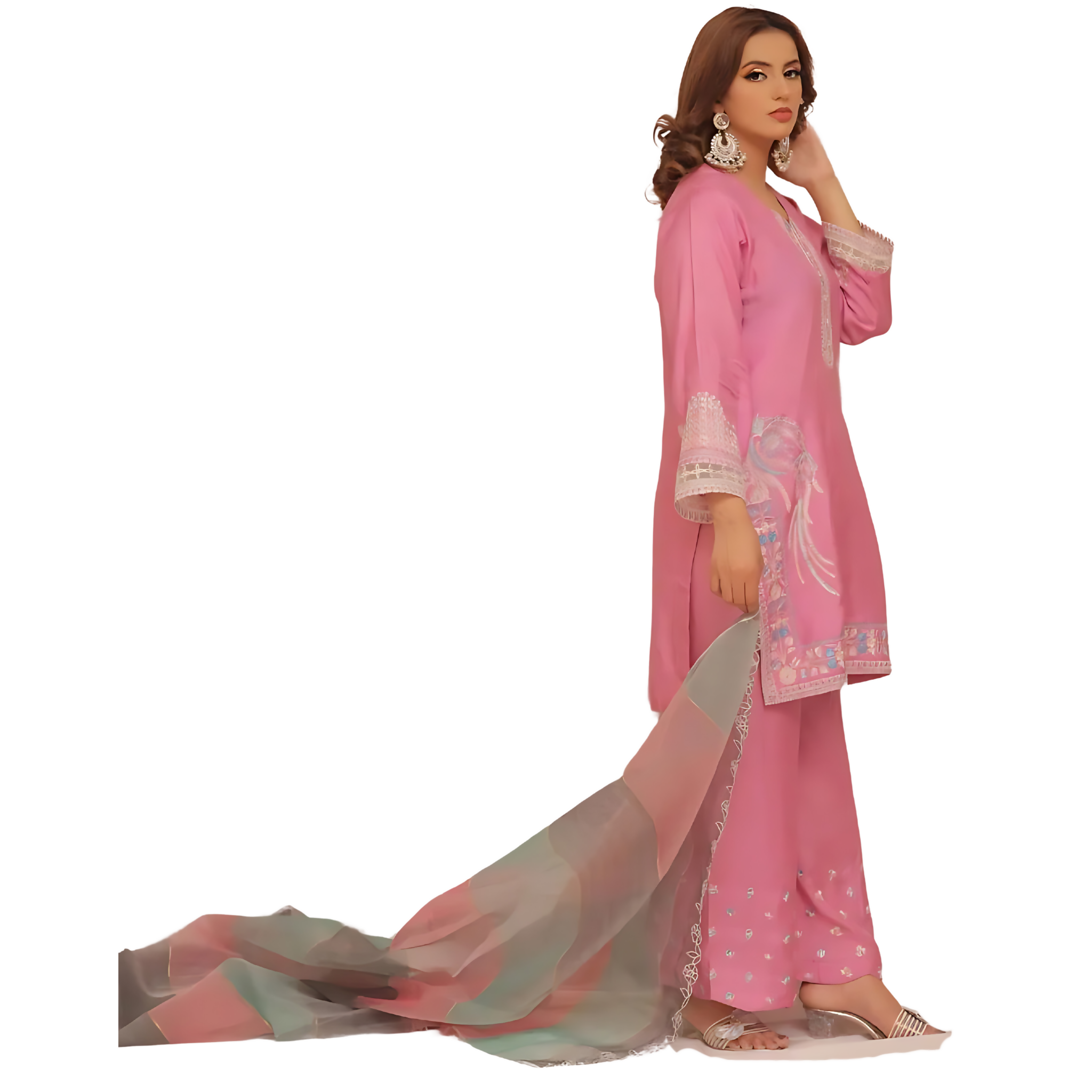Lilac Embroidered Outfit with Organza Dupatta