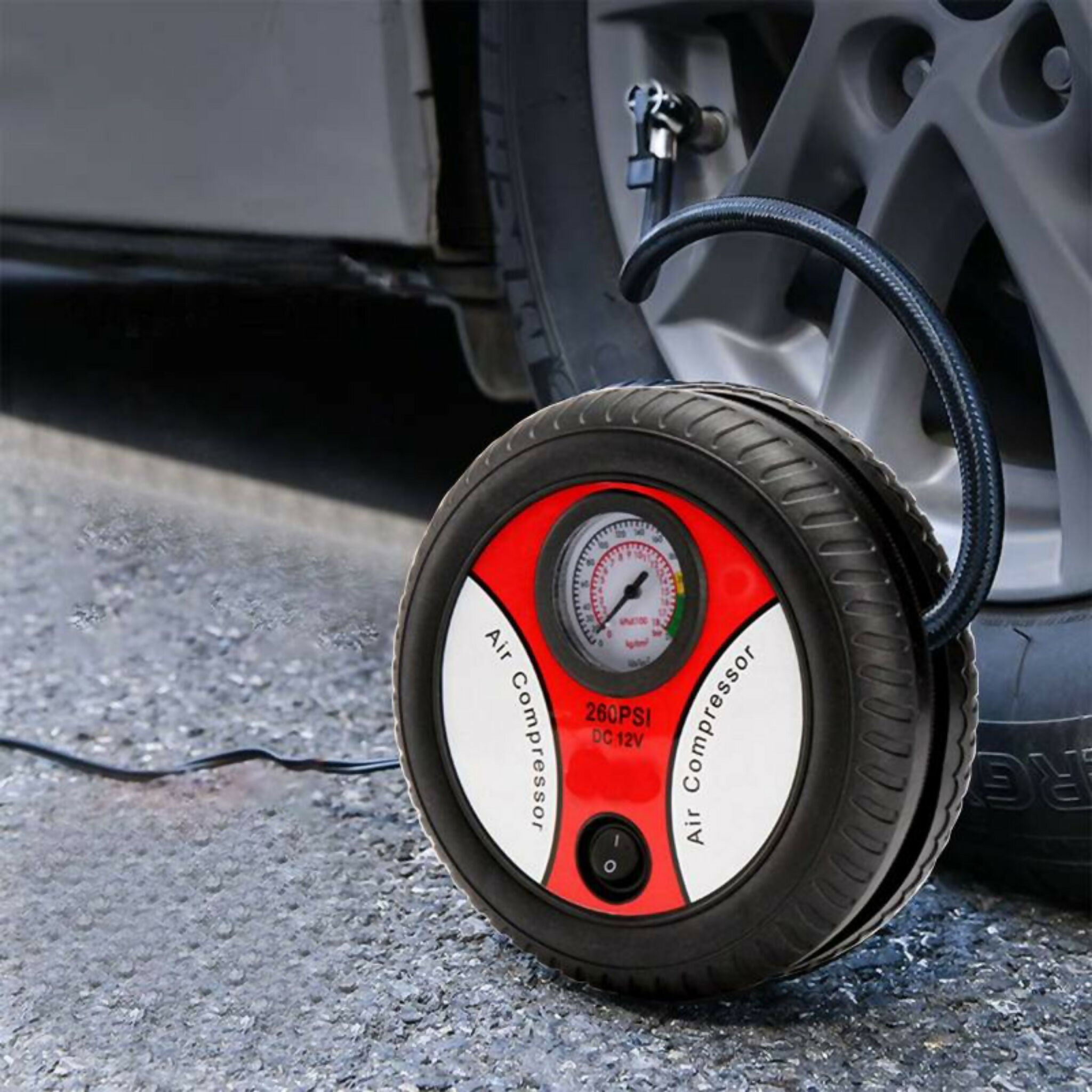 Portable Car Air Pump 260PSI DC 12V Electric Tyre Inflator – Powerful Compressor for Car, Truck, SUV & Motorcycle