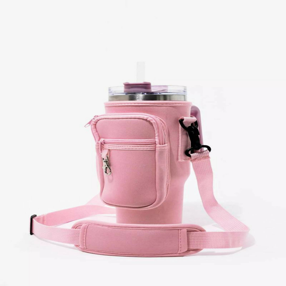 40oz Tumbler Bag with Phone Pocket – Insulated Cup Holder Carrying Bag with Adjustable Strap, Pink