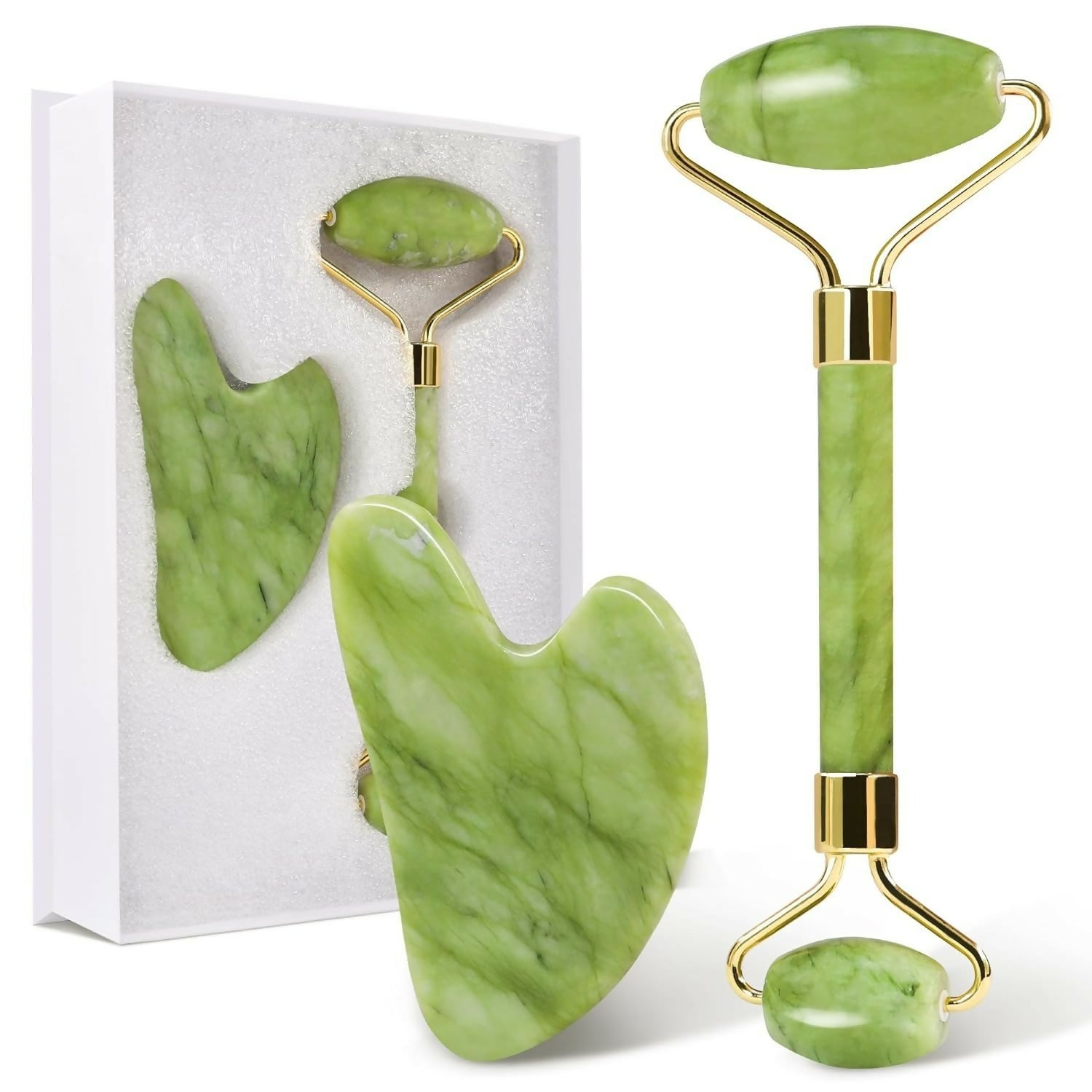 Jade Roller Facial Massager | Manual | With Gua Sha Tool | Natural Skincare | Relax & Refresh