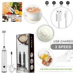 Electric Milk Frother, Whisk Egg Beater USB Rechargeable