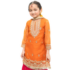 Net & Malai Suit, Embroidered Front & Fancy Chunn Dupatta, for Kids'
