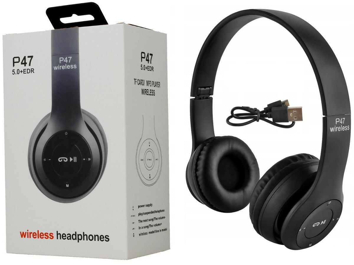 P47 Wireless Headphones | Bluetooth Foldable Headset | Stereo Sound | FM Radio & TF Card Support | Built-in Microphone