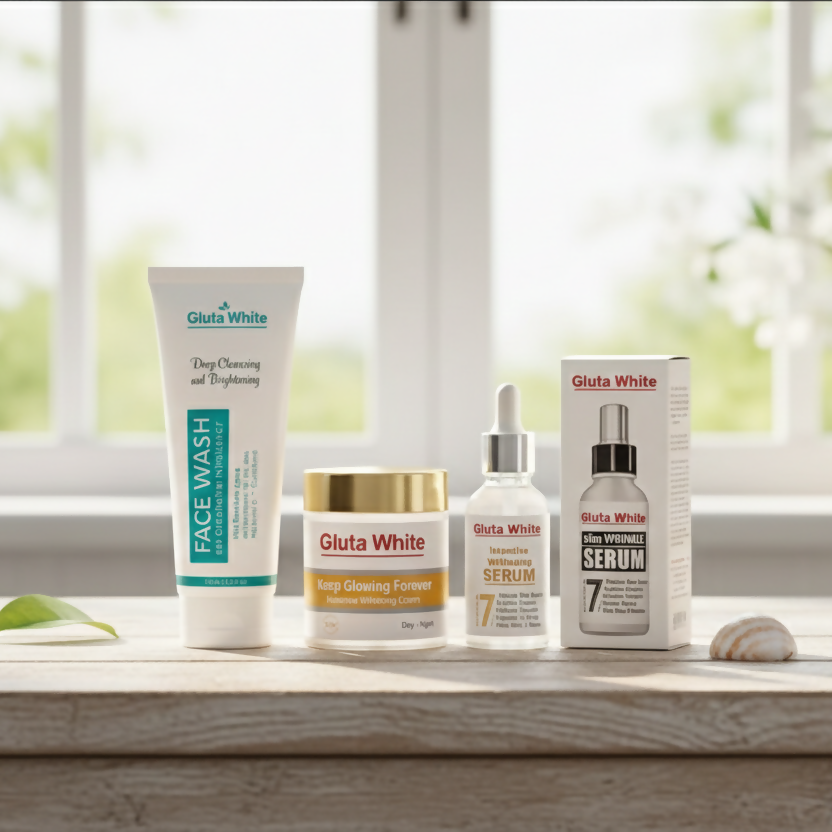 Gluta White Ultimate 3-in-1 Skin Brightening & Anti-Aging Complete Care Set – Face Wash, Intensive Cream, & Dual Serums for Flawless Glow