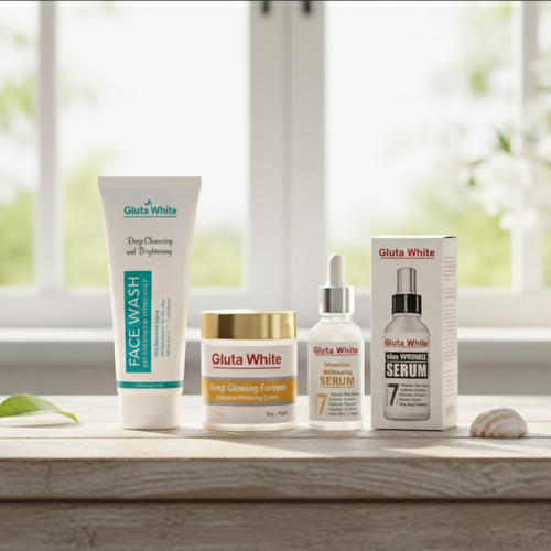 Gluta White Ultimate 3-in-1 Skin Brightening & Anti-Aging Complete Care Set – Face Wash, Intensive Cream, & Dual Serums for Flawless Glow