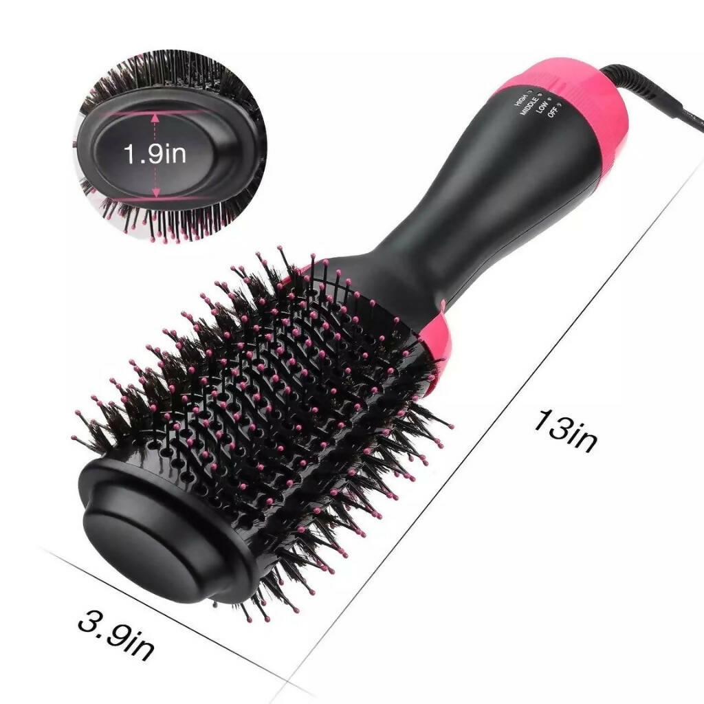 Infographic showing Hot Air Brush specifications: power, cord length, bristle width