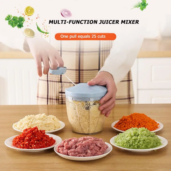 Hand Pulled Multipurpose Chopper & Cutter | Rope Pulled Chopper Multifunctional Meat Grinder, Vegetable Cutter (Random Color)