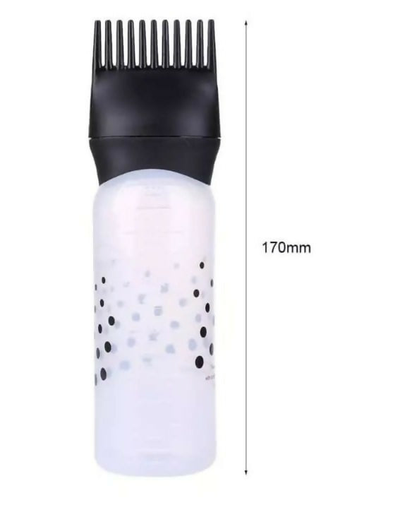Hair Oil Comb Applicator Bottle with Graduated Scale – Professional Hair Coloring, Oiling & Scalp Treatment Tool ~ Random Color (1Pc)