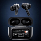 AirPods X Digital Touch Screen Wireless Earbuds – Black Edition | Smart Display Charging Case | Bluetooth Earphones | Touch Control
