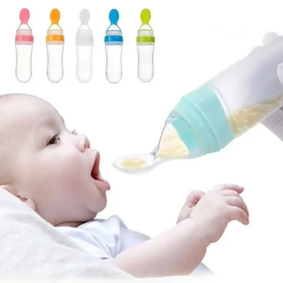 Baby Spoon Feeder Silicone Bottle Feeding (Random Color)