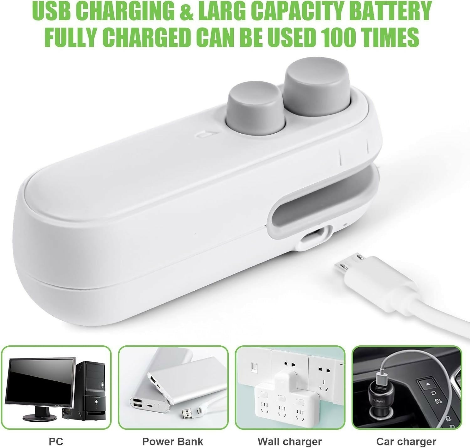 Pc Mini Heat Sealing Machine 2-In-1 Cutter & Sealer With USB Cable – Compact USB Rechargeable Food Bag Sealer For Snacks And Storage (Random Color)