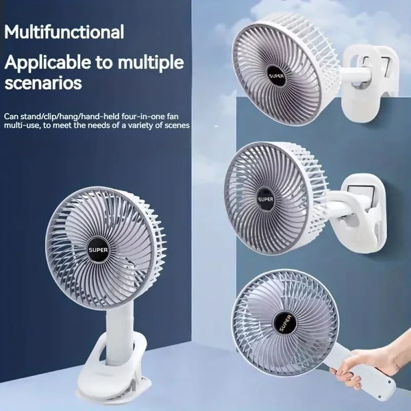 Rechargeable 3-in-1 Clip Fan | Handheld, Desktop & Wall Mounted Portable Fan with 3 Speed Modes