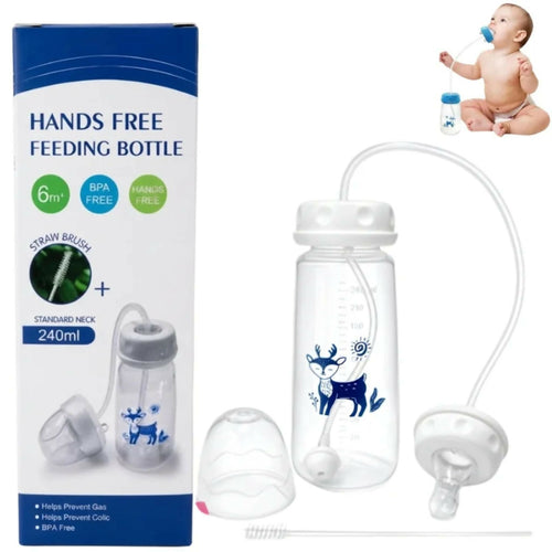 Hands-Free Baby Feeding Bottle | BPA-Free Anti-Colic Baby Milk Bottle with Silicone Straw | Leak-Proof Standard Neck Bottle |240ML