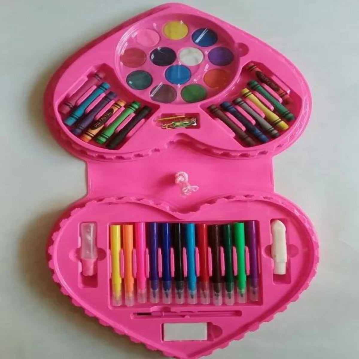 52 Pcs Heart Shape Colour Kit for Kids – Crayons, Markers & Art Accessories