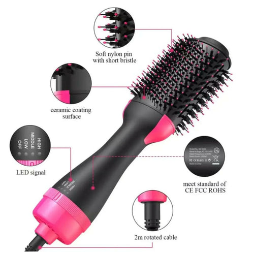 One Step Hot Air Brush 4 In 1 Hair Dryer, Straightener, Curler And Volumizer - Professional Styling Tool For Smooth Shiny Hair At Home