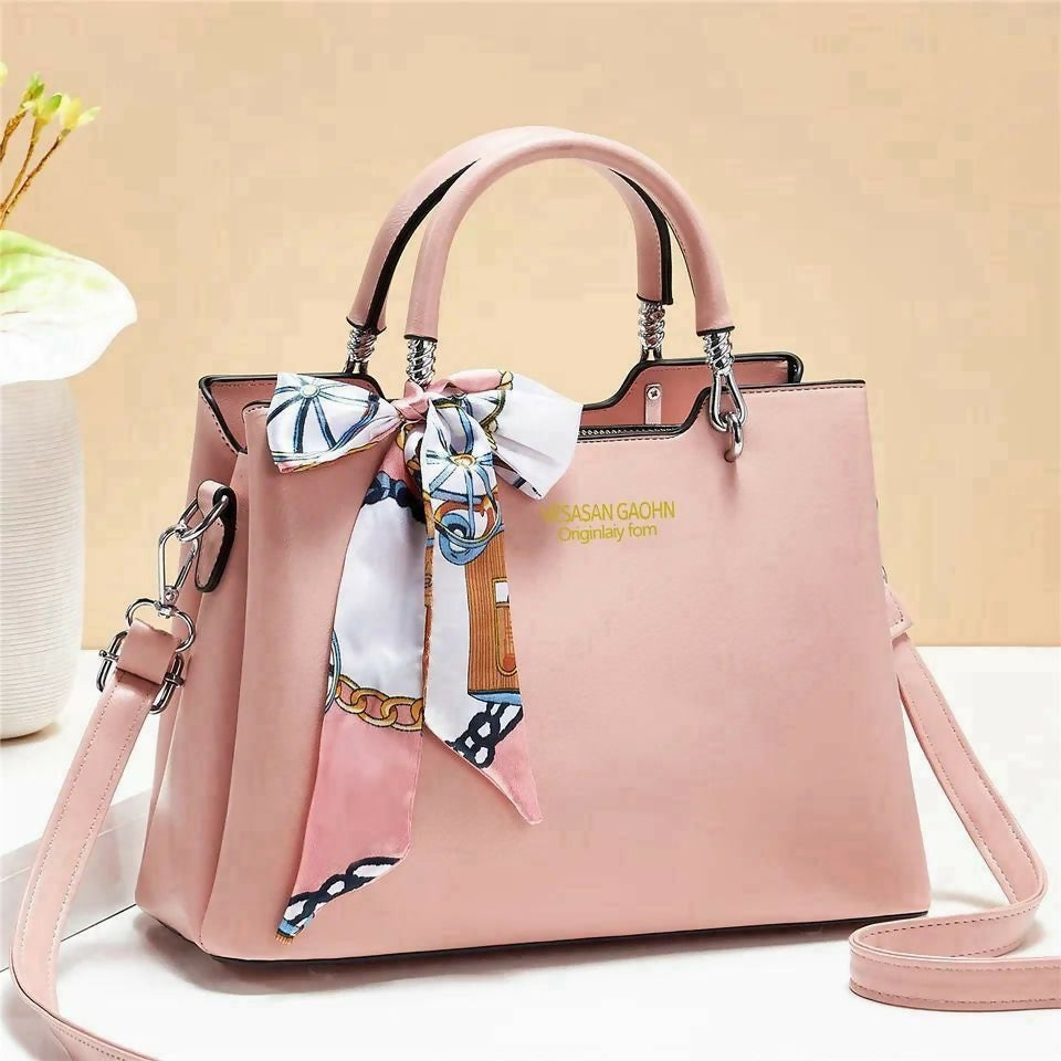 1Pc Vesasan Gaohn Faux Leather Handbag With Decorative Scarf Elegant Design Premium Quality - Black - Brown - Dark Blue - Dark Green - Light Pink - Maroon - Purple