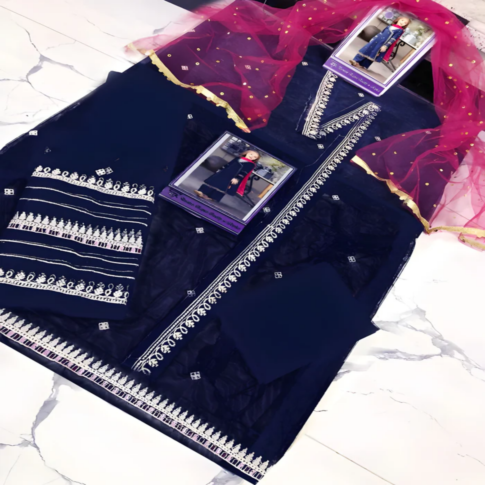 Suit, Elegant Party Wear Net & Malai Outfit, for Kids'