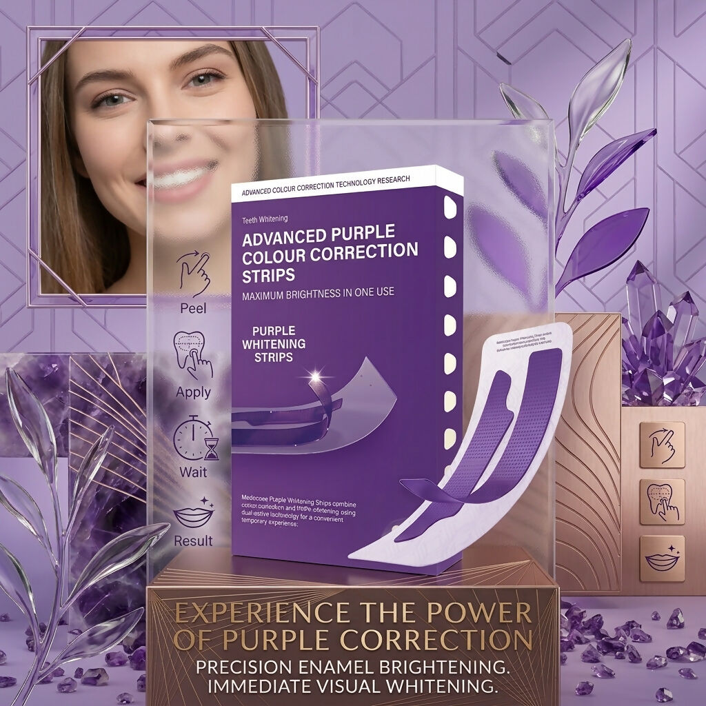 Purple Color-Correcting Teeth Whitening Strips – Peroxide-Free Stain Removal & Instant Smile Brightening Set