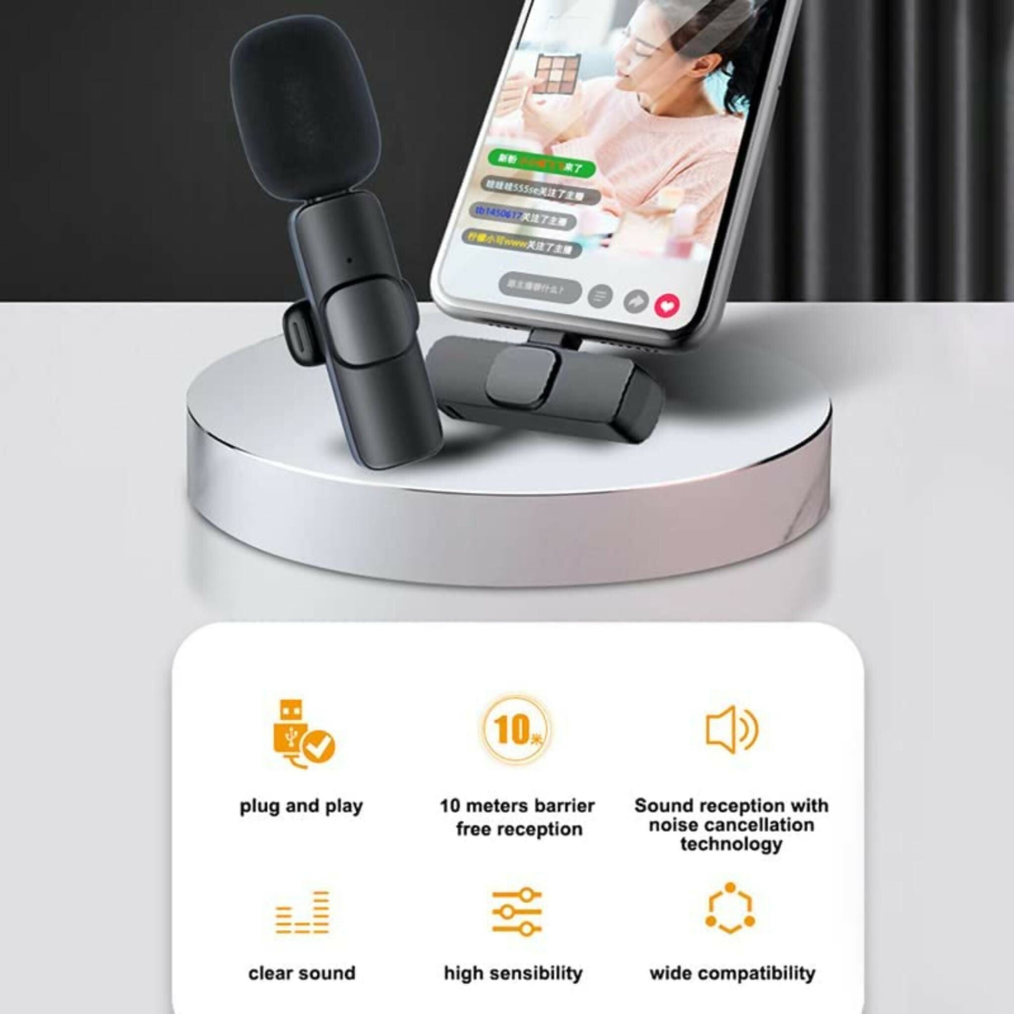 K9 Multi-Interface Wireless Collar Microphone Type-C & Lightning Omnidirectional Lavalier Mic Kit for Android, iPhone, and Content Creation